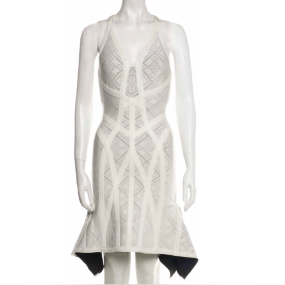 White Herve Leger Midi Bondage Dress